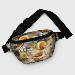 Поясная сумка Морские раковины, кораллы, морские звёзды на песке, цвет: 3D-принт — фото 2