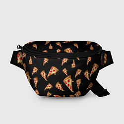 Поясная сумка Куски пиццы на черном фоне, цвет: 3D-принт
