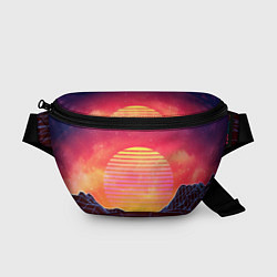Поясная сумка Абстрактные 3D неоновые горы на закате, цвет: 3D-принт