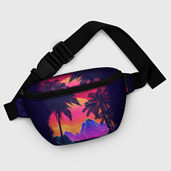 Поясная сумка Тропический остров с пальмами ретро иллюстрация, цвет: 3D-принт — фото 2