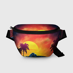 Поясная сумка Тропический остров на закате ретро иллюстрация