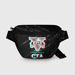 Поясная сумка GTA в стиле glitch и баги графики на темном фоне