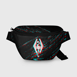 Поясная сумка Skyrim в стиле glitch и баги графики на темном фон