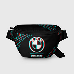 Поясная сумка Значок BMW в стиле glitch на темном фоне