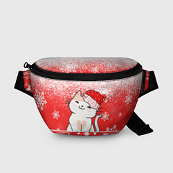 Поясная сумка Новогодний милый котик, цвет: 3D-принт