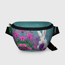Поясная сумка Голубоглазый кролик в цветах, цвет: 3D-принт