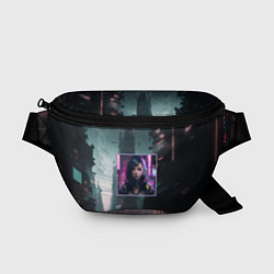 Поясная сумка Девушка в рамках гнетущего города будущего, цвет: 3D-принт