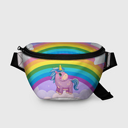 Поясная сумка Единорог на фоне радуги, цвет: 3D-принт