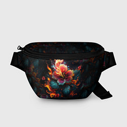 Поясная сумка Огненный цветок на темном фоне