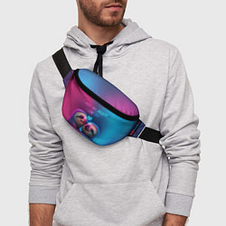 Поясная сумка Влюбленные ленивцы обнимаются на фоне неонового се, цвет: 3D-принт — фото 2