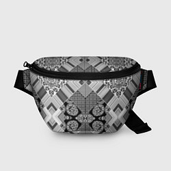 Поясная сумка Черно белый этнический лоскутный узор, цвет: 3D-принт