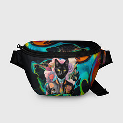 Поясная сумка Модный чёрный кот - нейросеть - мода, цвет: 3D-принт