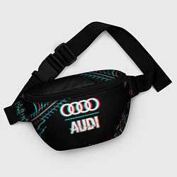 Поясная сумка Значок Audi в стиле glitch на темном фоне, цвет: 3D-принт — фото 2