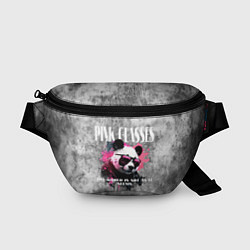 Поясная сумка Панда в розовых очках на сером фоне