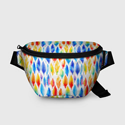 Поясная сумка Желто-красно-синие перья тай-дай: паттерн, цвет: 3D-принт
