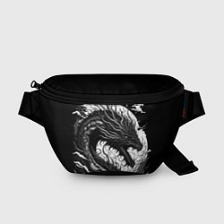 Поясная сумка Черно-белый дракон и волны