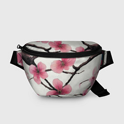 Поясная сумка Цветы и ветви японской сакуры - текстура холста, цвет: 3D-принт