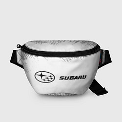 Поясная сумка Subaru speed на светлом фоне со следами шин: надпи