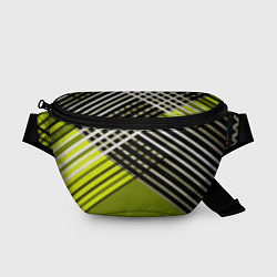 Поясная сумка Косые черно-белые полосы на оливковом фоне, цвет: 3D-принт