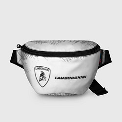 Поясная сумка Lamborghini speed на светлом фоне со следами шин: