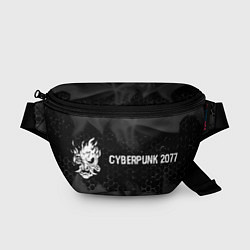 Поясная сумка Cyberpunk 2077 glitch на темном фоне: надпись и си