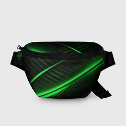 Поясная сумка Зеленые полосы на черном фоне
