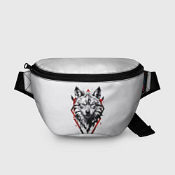 Поясная сумка Волк в геометрическом стиле с красными глазами