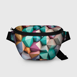 Поясная сумка Полигональные объемные кубы и тетраэдры в пастельн