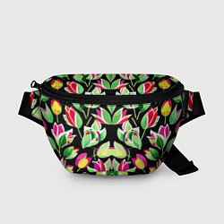 Поясная сумка Зеркальный паттерн из тюльпанов - мода, цвет: 3D-принт