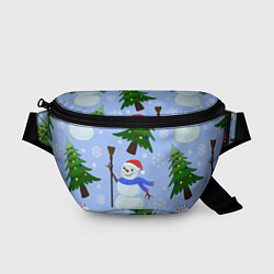 Поясная сумка Снеговики с новогодними елками паттерн