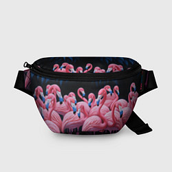 Поясная сумка Стая розовых фламинго в темноте