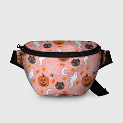 Поясная сумка Тыквы и кошки на розовом фоне, цвет: 3D-принт