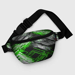 Поясная сумка Киберпанк линии белые и зелёные, цвет: 3D-принт — фото 2