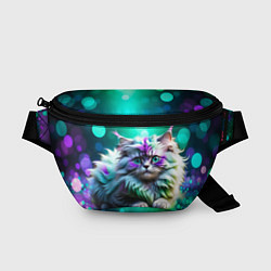 Поясная сумка Пушистый котенок в бирюзово фиолетовом боке, цвет: 3D-принт