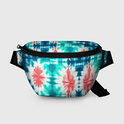 Поясная сумка Тай дай разводы бирюзовые с коралловым и синим, цвет: 3D-принт