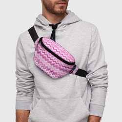 Поясная сумка Ломаные полосы бело-розовый, цвет: 3D-принт — фото 2