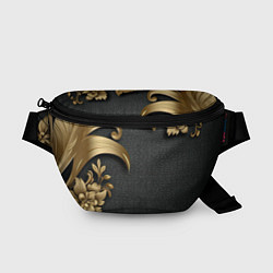 Поясная сумка Золотые объемные листья на сером фоне, цвет: 3D-принт
