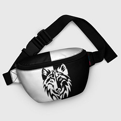 Поясная сумка Волк чёрно-белый, цвет: 3D-принт — фото 2
