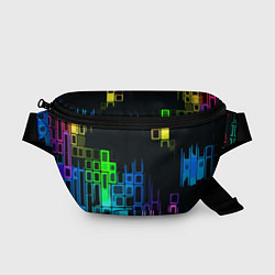 Поясная сумка Разноцветные прямоугольники на чёрном фоне