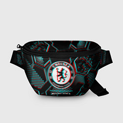 Поясная сумка Chelsea FC в стиле glitch на темном фоне, цвет: 3D-принт