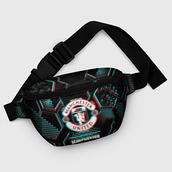 Поясная сумка Manchester United FC в стиле glitch на темном фоне, цвет: 3D-принт — фото 2