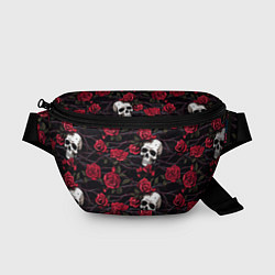 Поясная сумка Черепа с алыми розами, цвет: 3D-принт