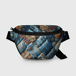 Поясная сумка Джинсовый пэчворк с пуговицами - мода, цвет: 3D-принт