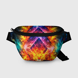 Поясная сумка Красочный неоновый узор с огнем на фоне, цвет: 3D-принт