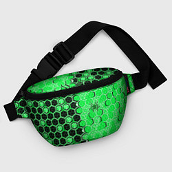 Поясная сумка Техно-киберпанк шестиугольники зелёный и чёрный с, цвет: 3D-принт — фото 2