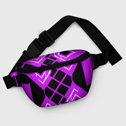 Поясная сумка Чёрные квадраты и белые полосы на фиолетовом фоне, цвет: 3D-принт — фото 2