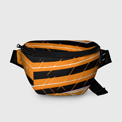 Поясная сумка Чёрно-белые полосы на оранжевом фоне