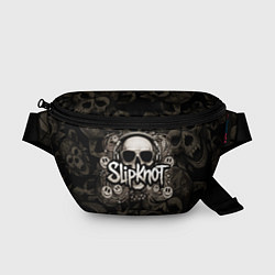 Поясная сумка Slipknot на фоне черепа в очках и наушниках, цвет: 3D-принт