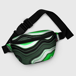 Поясная сумка Волнистые горизонтальные чёрно-зелёные полосы на б, цвет: 3D-принт — фото 2