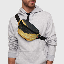 Поясная сумка Золотистая материя на черном фоне, цвет: 3D-принт — фото 2